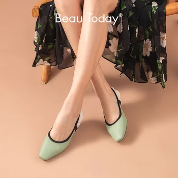 

BeauToday Loafers Women Sheepskin Genuine Leather Square Toe Mixed Colors Spring Ladies Slip On Flat Heel Shoes Handmade A28030
