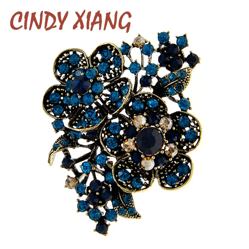 Женские броши в виде большого цветка CINDY XIANG Синие стразы аксессуары для зимнего
