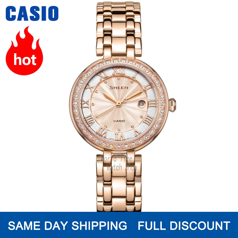 Часы женские Casio SHEEN часы Swarovski Crystal топ класса люкс комплект 50м Водонепроницаемые