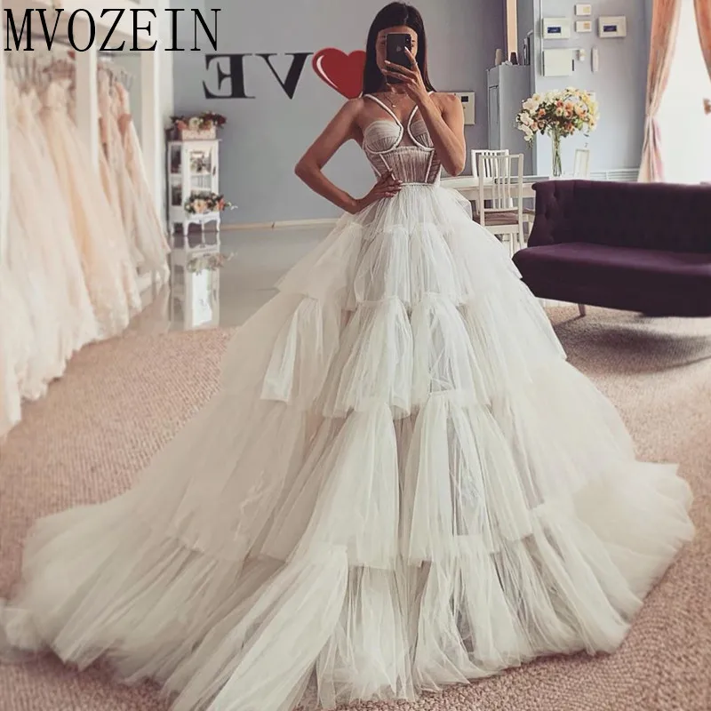 Очаровательные свадебные платья robe de mariage Тюлевое бальное платье Милое Свадебное платье с лямкой через шею и шлейфом vestido de noiva