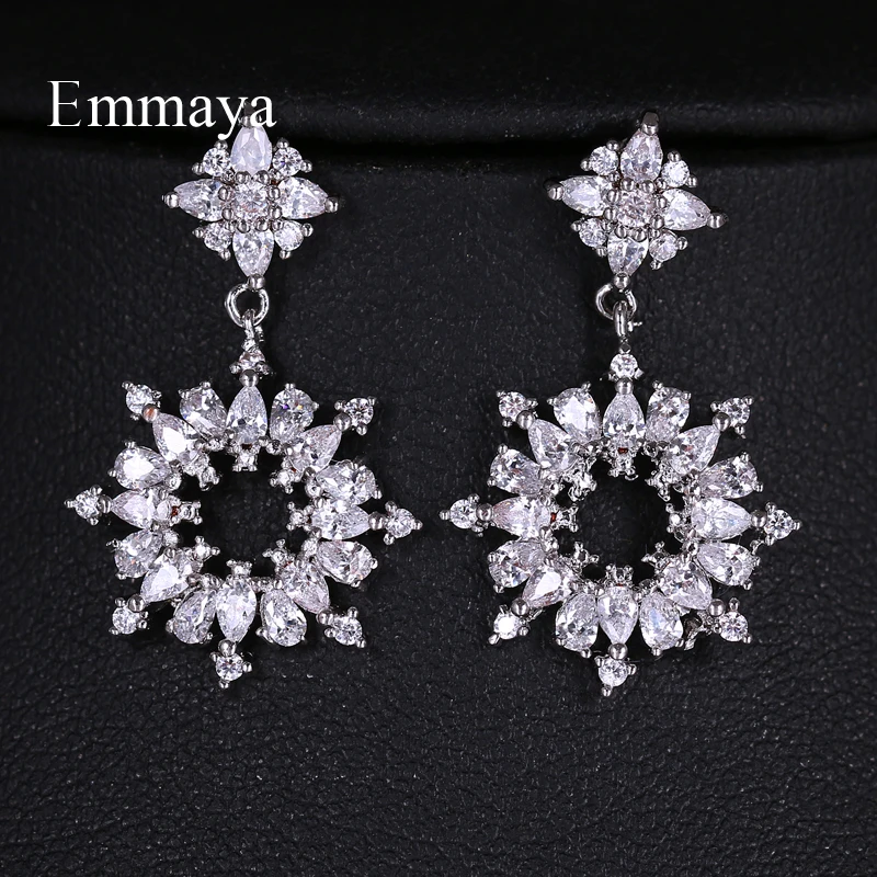 

Emmaya Newest Hollow Out Beautiful Round Shape Two Colors Charming Design For Women Elegant Zirconia Earring Modern In Wedding