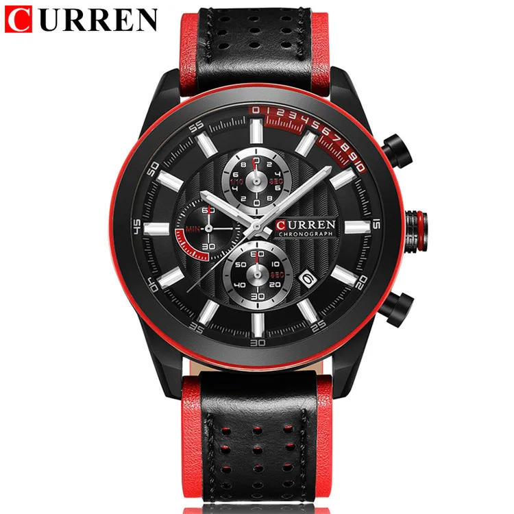 black silver Бренд класса люкс наручные часы CURREN Модные Повседневные Креативные мужские часы Высокое качество Кожа Дата Водонепроницаемый хронограф кварцевые - Цвет: black silver