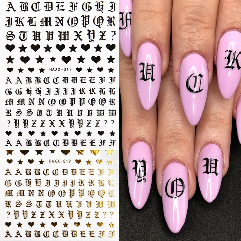 Pegatinas de manicura con letras mayúsculas y minúsculas, letras adhesivas,  letras mayúsculas y minúsculas, láser plateado, alfabeto inglés, 1 piezas -  AliExpress