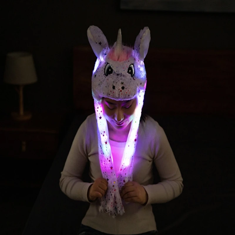 

2021 New Christmas Flashing Cute Hat with Moving Ears Elk Santa Claus Hat Magic Flashing Plush Toy For Kids Holiday Toys