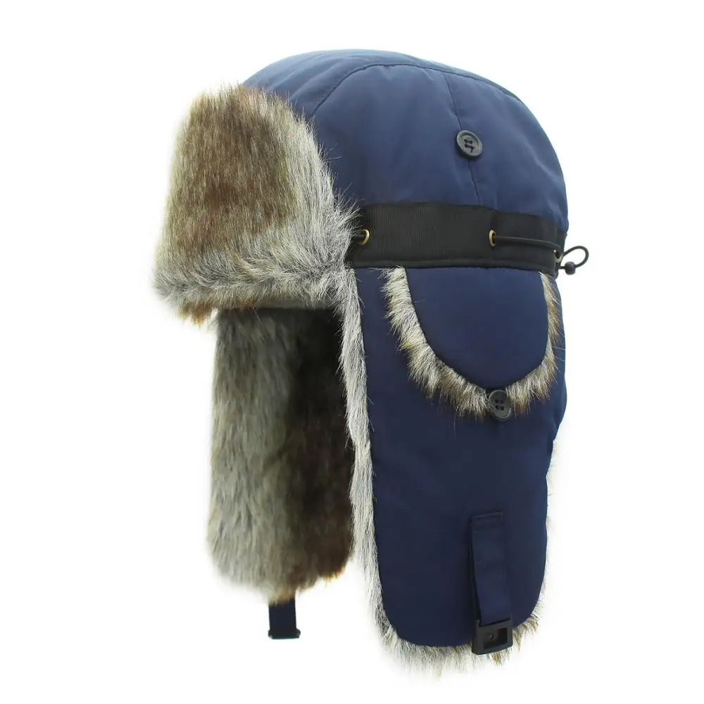 Connectyle Oudoor, мужская и женская шапка унисекс с искусственным мехом, мягкая теплая шапка с ушками, регулируемая ветрозащитная зимняя Лыжная шапка для России - Цвет: Navy Blue Brown Fur