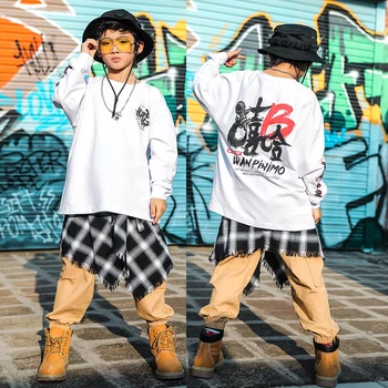 

Boys Jazz Dance Costume White Sweatshirt Pants Hiphop Kids Street Dance Clothes Childrens Dance Costumes Stage Show Wear DQS3170