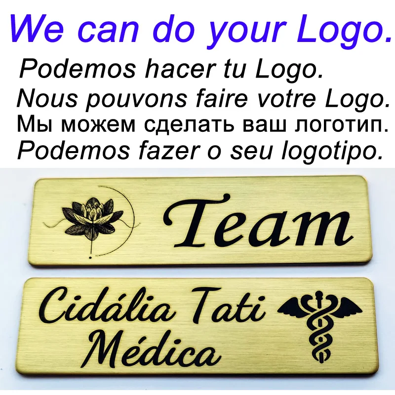 7*2.5CM, Placa de texto con grabado de su logotipo, insignia personalizada,  Pin de