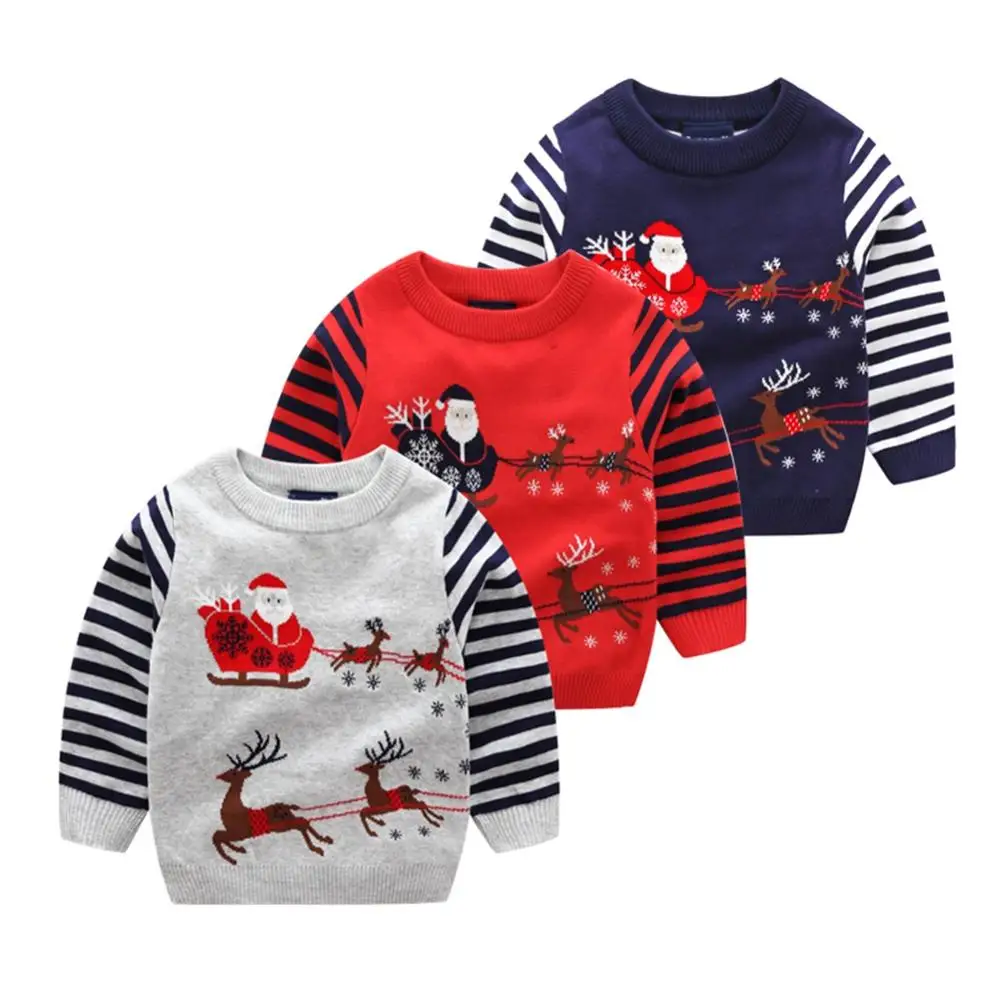 Свитера для маленьких мальчиков и девочек 2-8 лет, Рождественская одежда, осенне-зимний пуловер, теплая детская одежда из хлопка