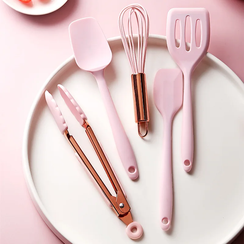 Rose gold handle household kitchen non stick cookware silicone mini baking tool set kitchen