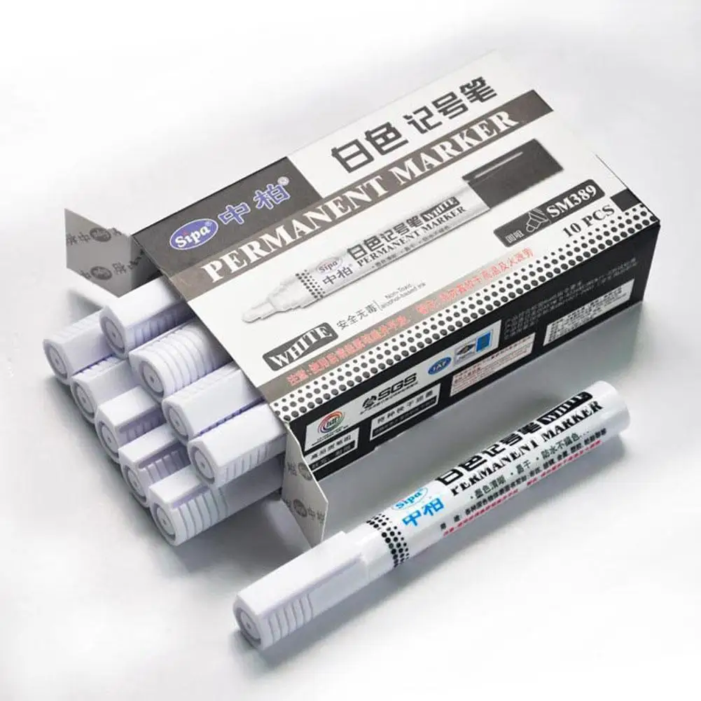 10 PCS White Tyre Paint Marker Pens Set, Universal Waterproof Permanent Pen Fit for Car Motorcycle Tire Tread Rubber Metal