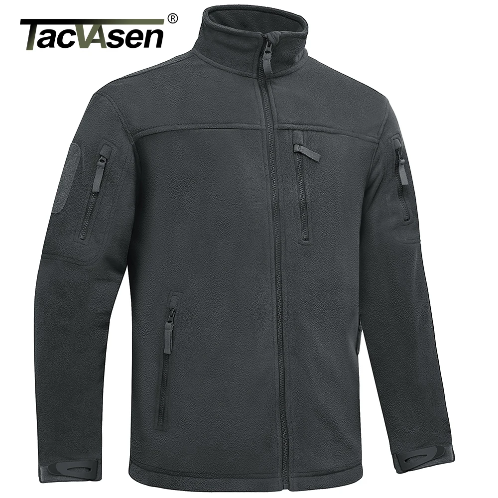 TACVASEN Winter Tactical Fleece Jacket Mens Zipper Pockets Jacket Thermal  Warm Security Full Zip Fishing Work Coats Outwear Tops