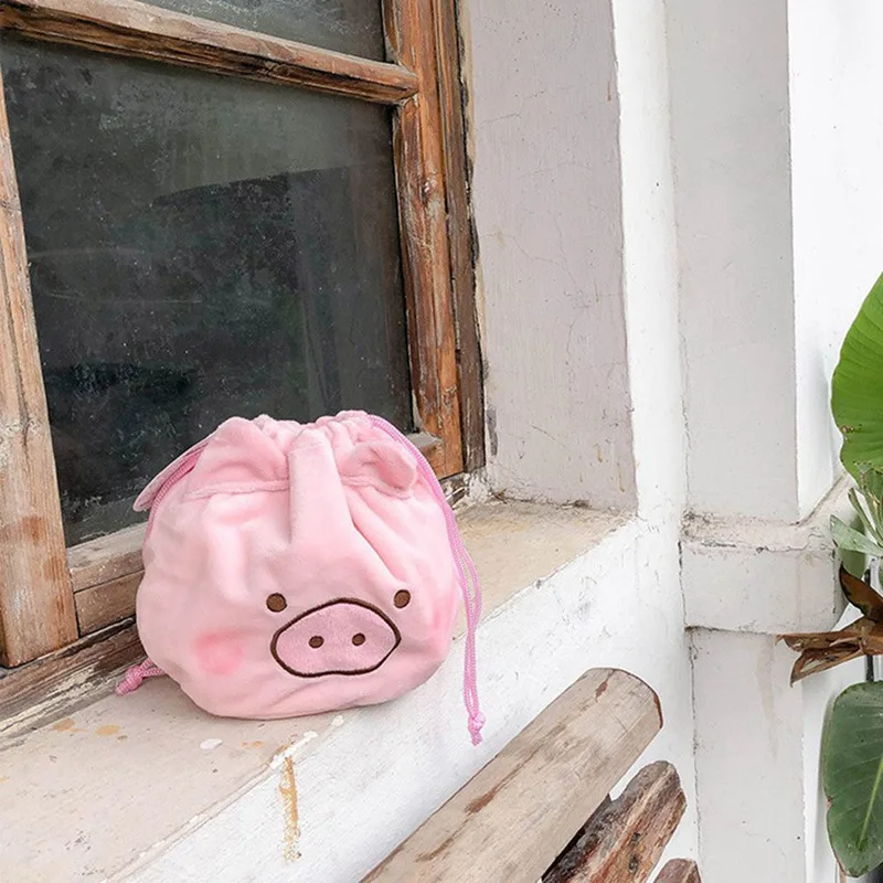 Kawaii Pig Drawstring сумки унисекс ткань милые дети взрослые кошельки для хранения мешок шнурок
