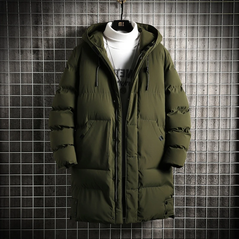 Mens Long hooded overcoat to keep warm outdoor cotton jacket large size fat can wear down jacket with down and thick for snow