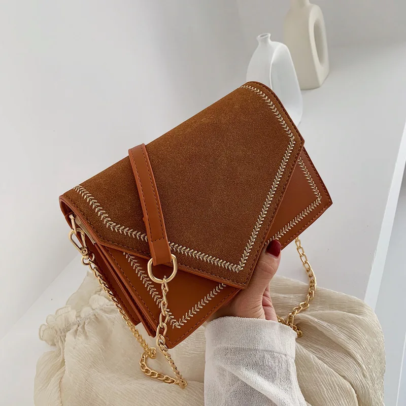 

Suede Women Handbag Retro Nubuck Leather 2019 Autumn New Tide Shoulder Bag Luxury Messenger Bag Chain Small Square Crossbodybag