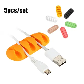 

5pcs Cable Adhesive Desktop Wire Organizer Silicone USB Cable Winder for iPhone Samsung iPad Cord Clamp Winder Management Clip