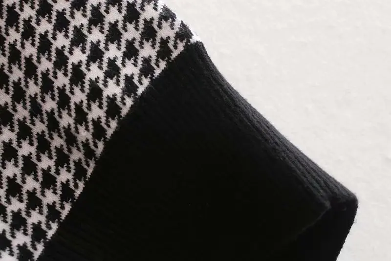 Зимний женский свитер, топы, новинка винтажный узор "гусиная лапка", женский свитер с пышными рукавами, Женский базовый вязаный пуловер с круглым вырезом