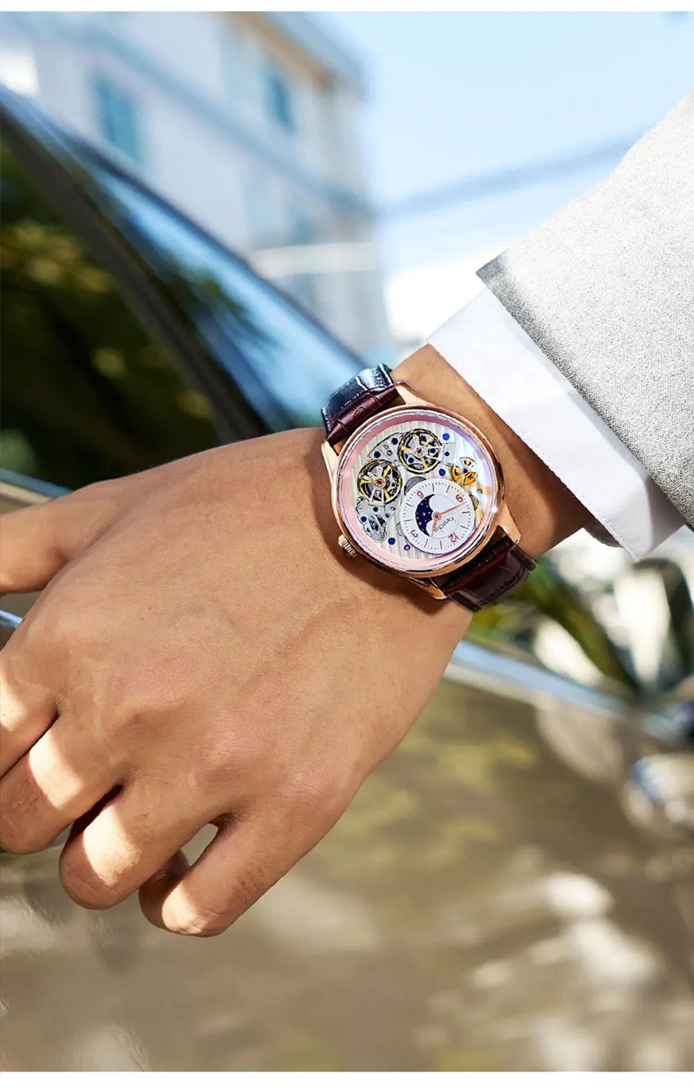 Bestdon Мужские автоматические механические часы с двойным Tourbillon, водонепроницаемые швейцарские часы со скелетом, мужские роскошные Брендовые Часы 7164