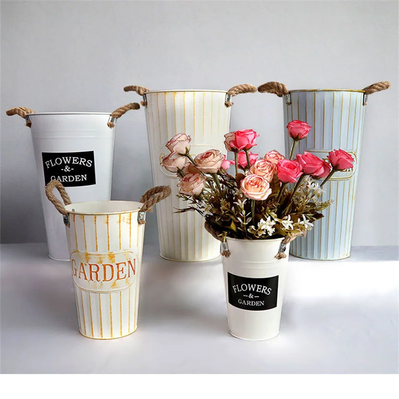Iron Dry Flowers Bucket Dried Flowers Vase for Home Garden Store Decor 