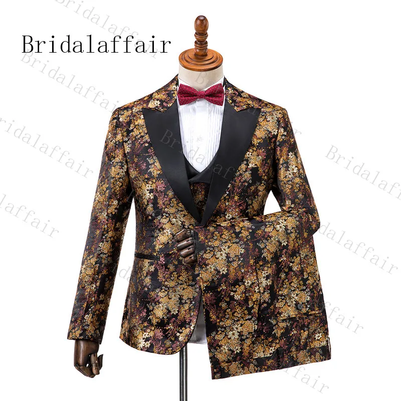 Bridalaffair заостренный лацкан костюмы для друзей жениха высокое качество цветочный свадебный костюм жениха Терно Masculino мужские костюмы брюки с жилеткой