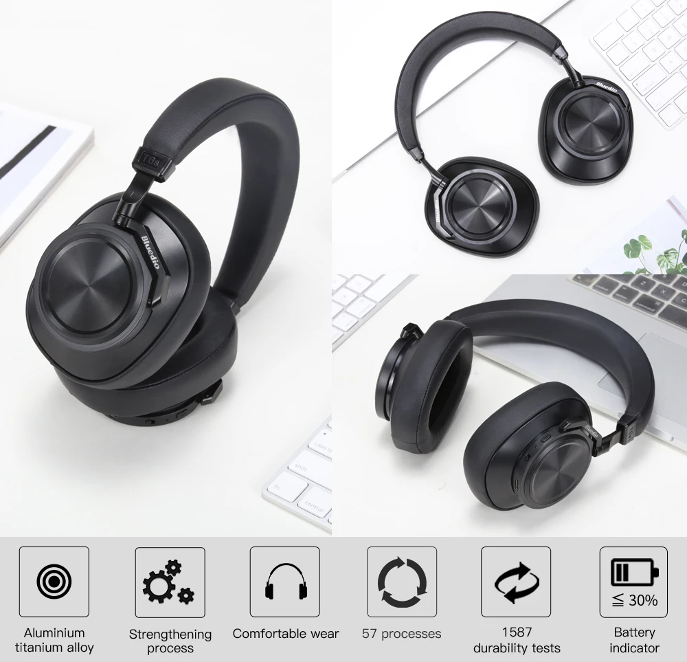 Оригинальные беспроводные bluetooth-наушники Bluedio T6S с шумоподавлением, портативная гарнитура с микрофоном и Bluetooth 5,0