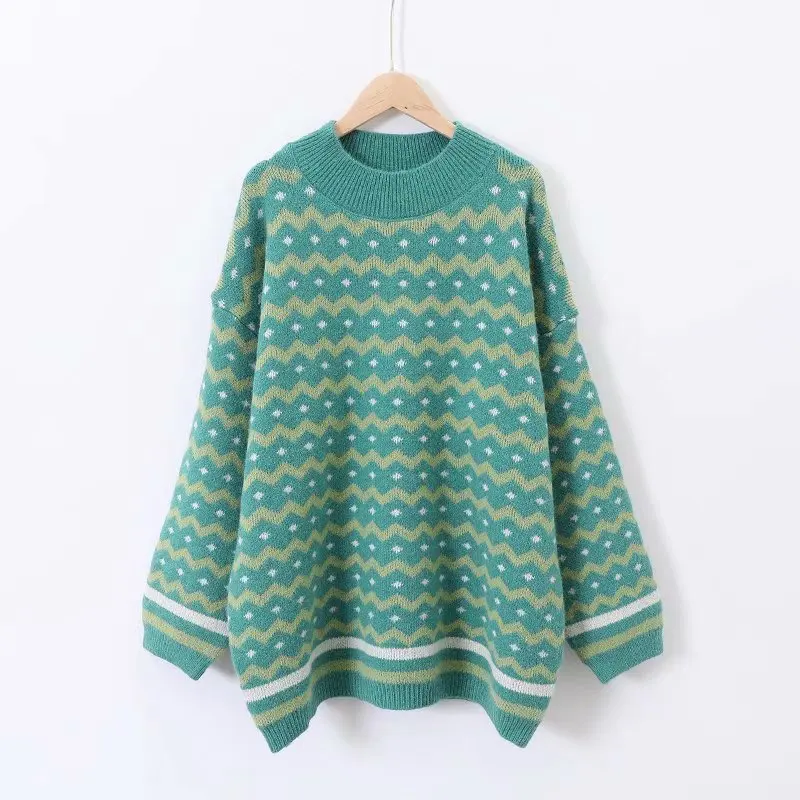 Hsa 2020 Winter New Oversize Striped Sweater and Jumpers Thick Warm Green Sweaters Geomertric pull femme nouveaute | Женская одежда