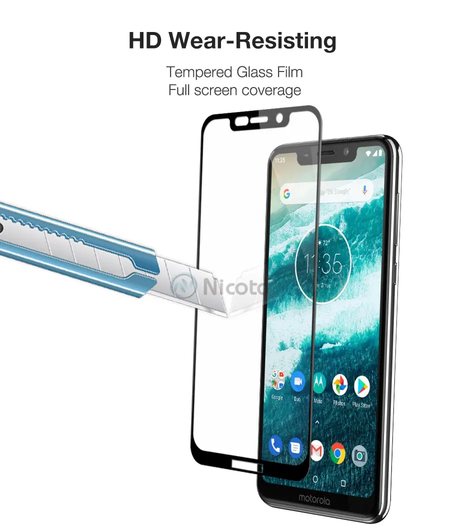 Защитное стекло для Motorola Moto One Nicotd закаленное Оригинальное с полным покрытием P30