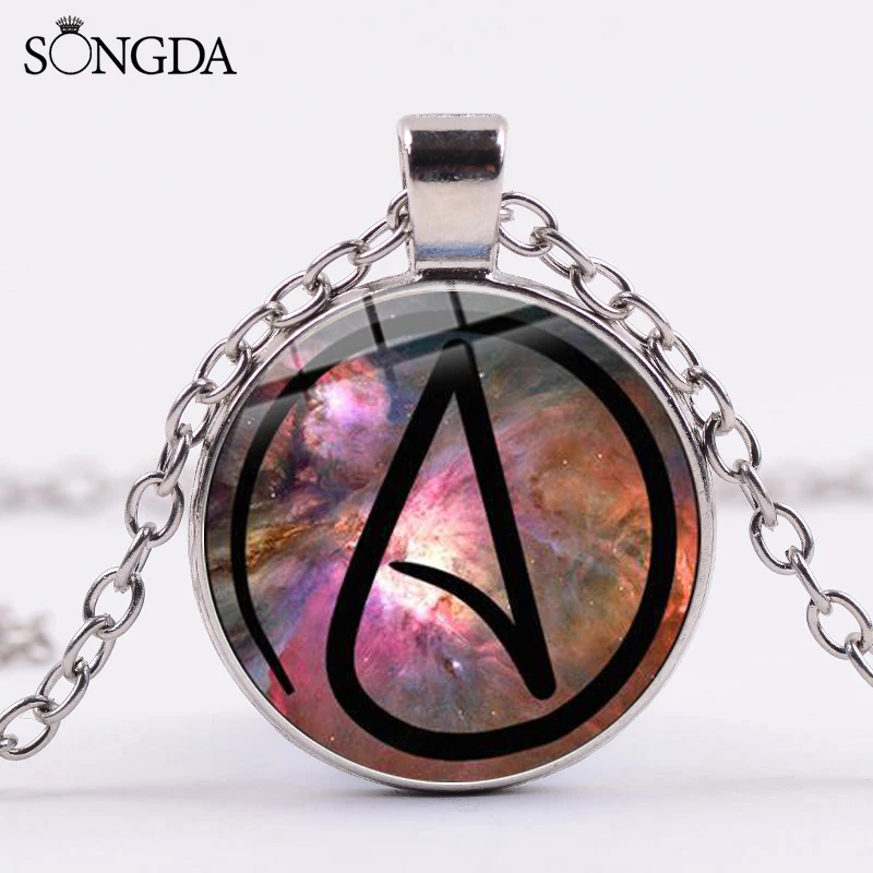 Простое длинное ожерелье с символом атеизма стеклянная подвеска кабошон ручной