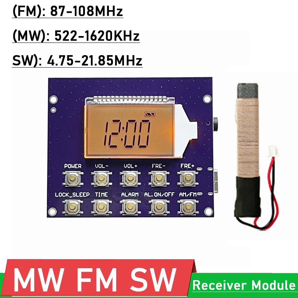 Full-band MW FM SW AM Radio Receiver Module short-wave medium-wave Digital Clock LCD Display radio campus Broadcast frequency