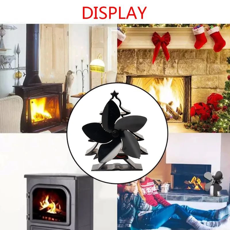 

Christmas Tree Themed Heat Powered Stove Fan for Log Wood Burners 5 Blades Heater Stove Fan
