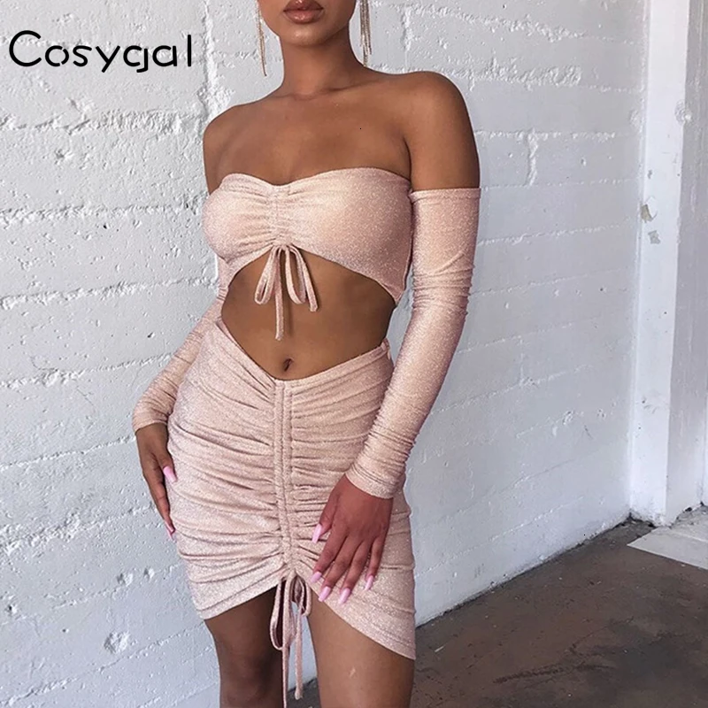 

Strapless Night Club Bodycon Pleated Dresses Fashion Shiny Party Sexy Dress Women Autumn Winter Dresses Vestidos 2019