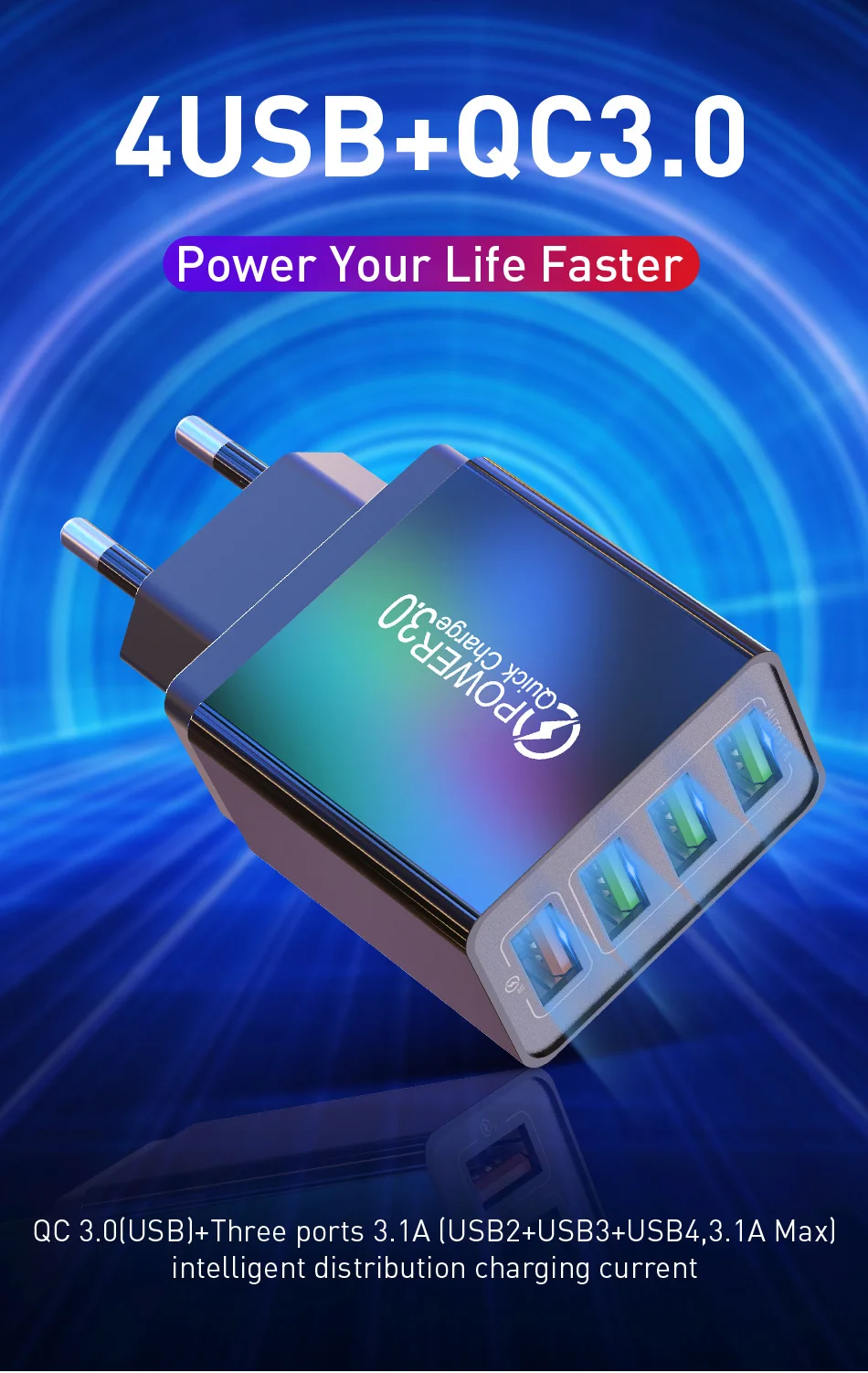 USLION 3.1A USB зарядное устройство Quick Charge 3,0 48 Вт Быстрая зарядка EU UK вилка настенный адаптер для мобильного телефона для iPhone samsung Xiaomi Mi 9