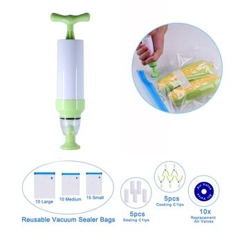 

Food Vacuum Sealer, 56 PCS Reusable Vacuum Sous Vide Bags,5 Sous Vide Bag Clips For Food Storage Green
