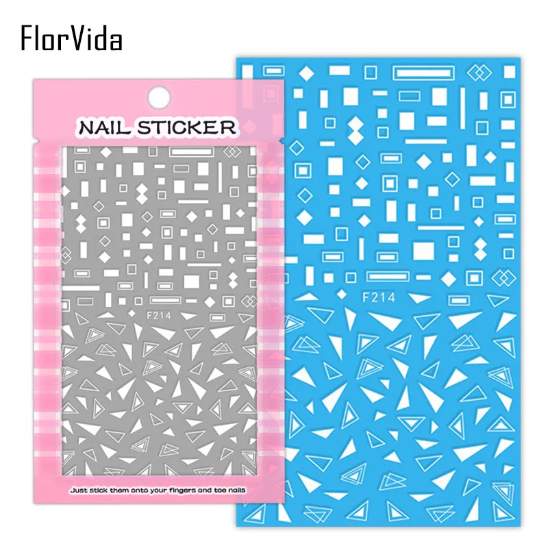 F214 White FlorVida F207-213 черно-белые серебристые золотые буквы наклейки для ногтей художественный узор шрифт с клеем накладные ногти Красота Маникюр - Цвет: F214 White