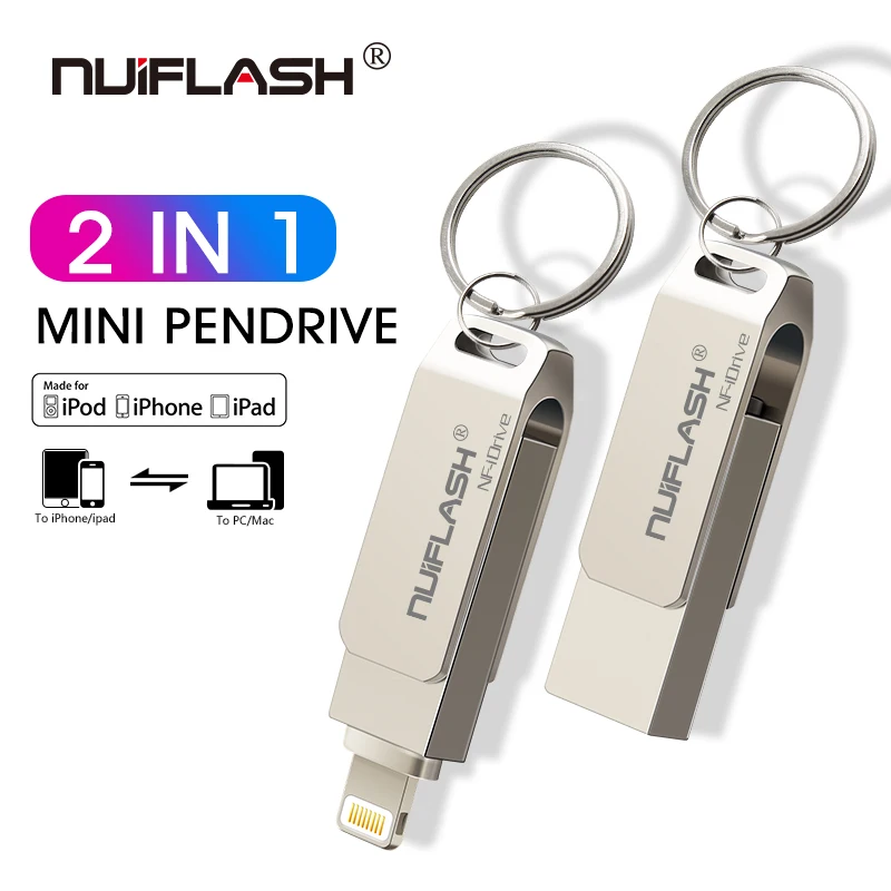 USB флеш накопитель для iPhone X/8/7/7 Plus/6/6s/5/SE/ipad 2 в 1 флешка карта памяти 16 Гб 32 ГБ 64 128