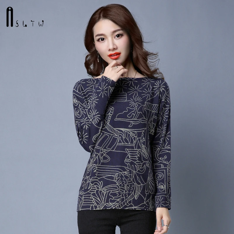 

ASLTW Leisure Women Sweater Autumn Long Sleeve Print Pullovers Jumper Plus Size High Quality Sweater Women