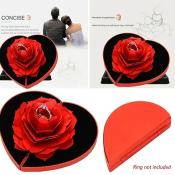 

3D Vintage Fashion Elegant Rings Box Wedding Engagement Holder Boxes Gift Ring Storage Rose Heart-shaped Flower Display Jew R2R1