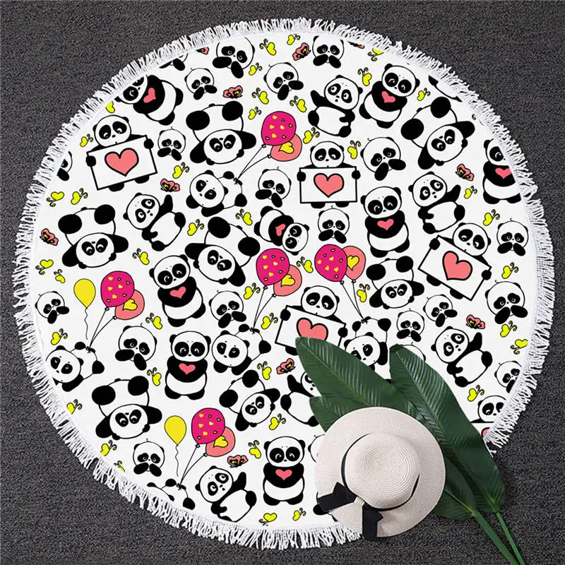 2 Blesslive Panda пляжное полотенце круглые банные полотенца с героем мультфильма для взрослых детей розовые сердца коврик для пикника воздушные шары одеяло для животных Toalla - Цвет: 2