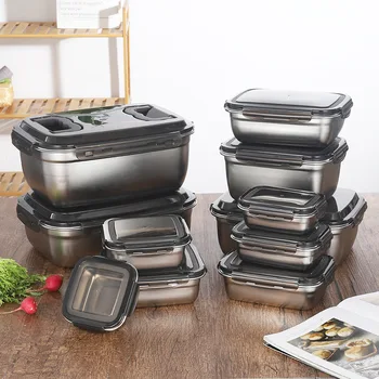 

304 Stainless Steel Fridge Food Container Bento Storage Box Kitchen Items Lunch Organizer Refrigerator Accessories Organizer