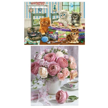 

Diy Round Drill Diamond Painting Cross Stitch Mosaics Full 100% Cover Embroidery"Coffee & Rose"Diamond Embroidery & Cat