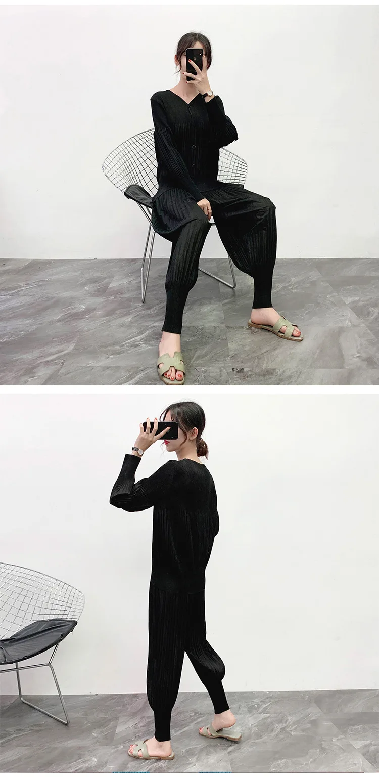 MIYAKE плиссированные новые Yujie возраст уменьшенный показать тонкие европейские товары костюм брюки Мода темперамент комплект из двух частей женский