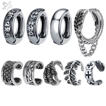 

ZS 1 Pair Punk Rock Stainless Steel Ear Clip For Men Women Non-Piercing Earring Circle Ear Cuff No Pierced Fake Earrings Jewelry