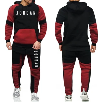 

Brand Fashion Tracksuit Warm and Velvet Men Sport Patchwork Set Hoodie Sweatshirt GYMS Fitness Pants Workout Running Suit