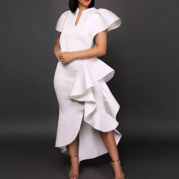 

HIGH STREET New Fashion 2020 Summer Designer Runway Dress Women's V-neck Butterfly Sleeve Asymmetrical Ruffles Dress