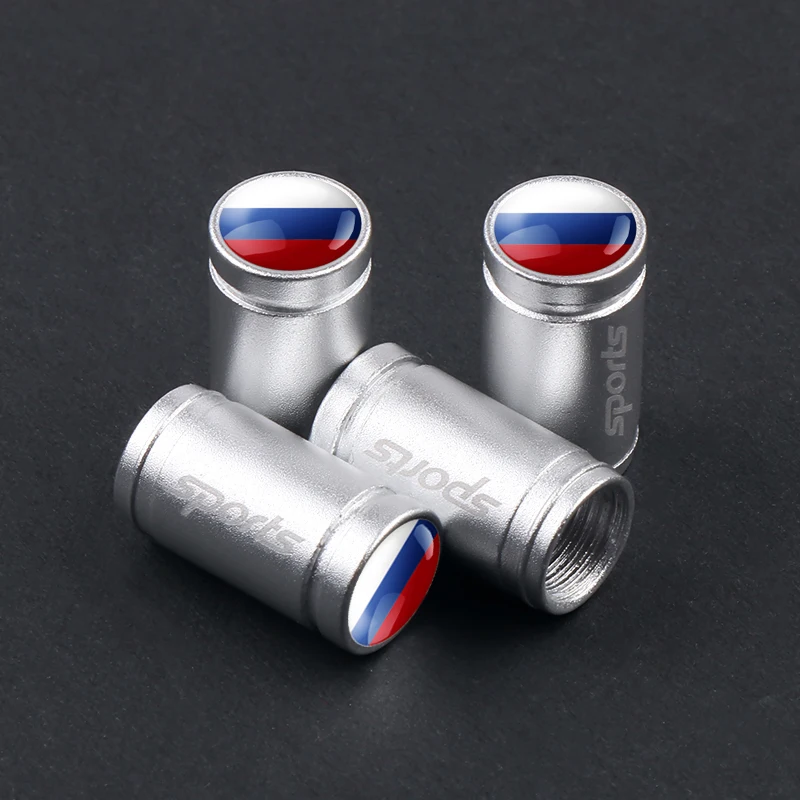 Автомобиль Стайлинг 4 шт. Япония Польша Украина Беларусь Российский национальный флаг эмблема велосипед мотоцикл колесная шина запчасти клапан Стволовые крышки - Цвет: Russia-Silver