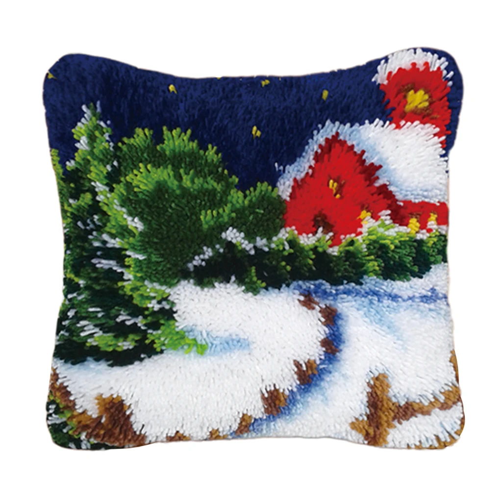 DIY Latch Hook Kits Throw Pillow Cover Cute Rug Pattern Printed 17X17 inch, Crochet Needlework Crafts for Kids and Adults