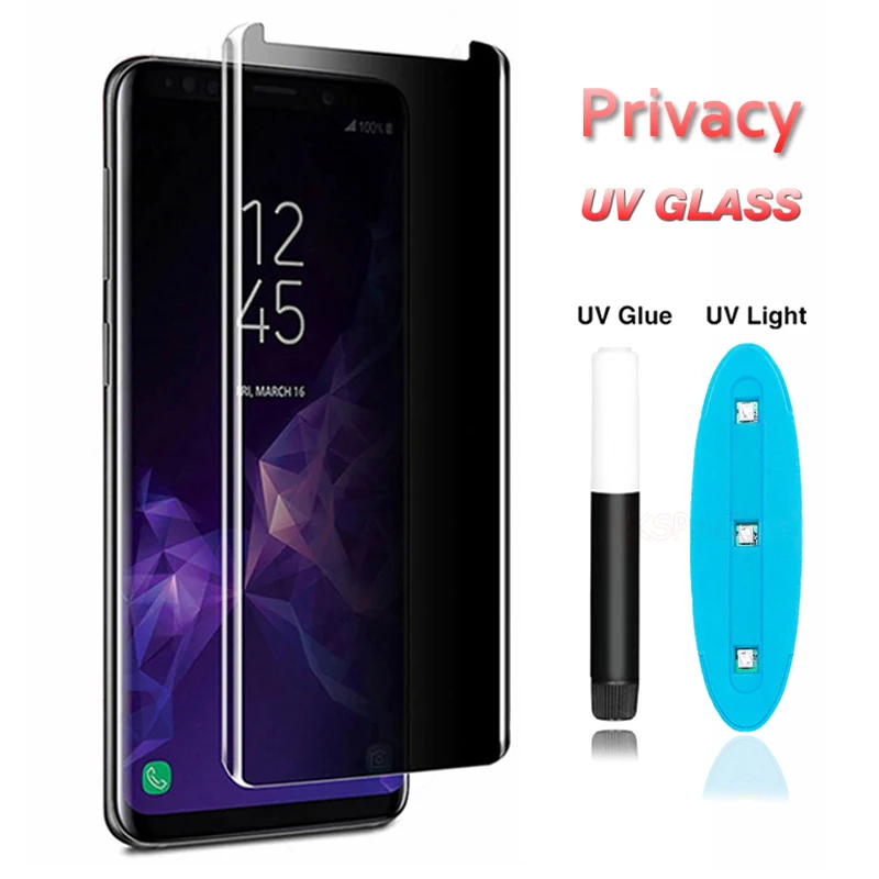 Uv Liquid Full Glue Anti Spy Peeping Glare Privacy Tempered Glass For Samsung Galaxy S8 S9 Note
