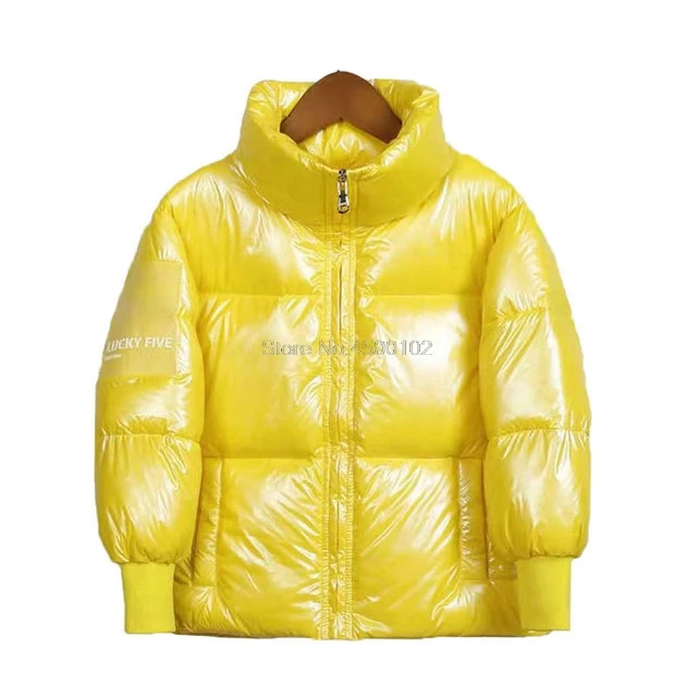 Детская белая куртка-пуховик От 4 до 13 лет для мальчиков и девочек теплое пальто модная детская верхняя одежда зимнее желтое однотонное пальто для мальчиков J145