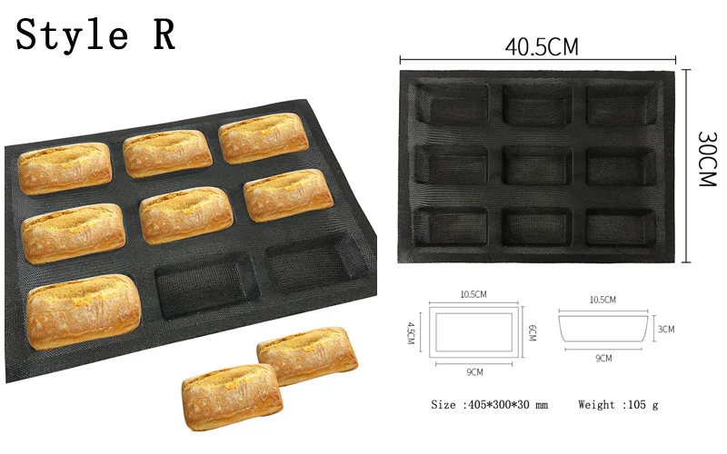 Силиконовая форма для хлеба из стекловолокна, различные формы, багет, Eclair, длинная буханка, форма в виде гамбургера, черный пористый антипригарный инструмент для выпечки