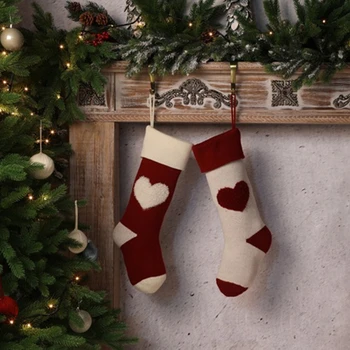 

Christmas Stocking 3D Heart Xmas Socks Hanging Pendant Fireplace Xmas Tree Decor