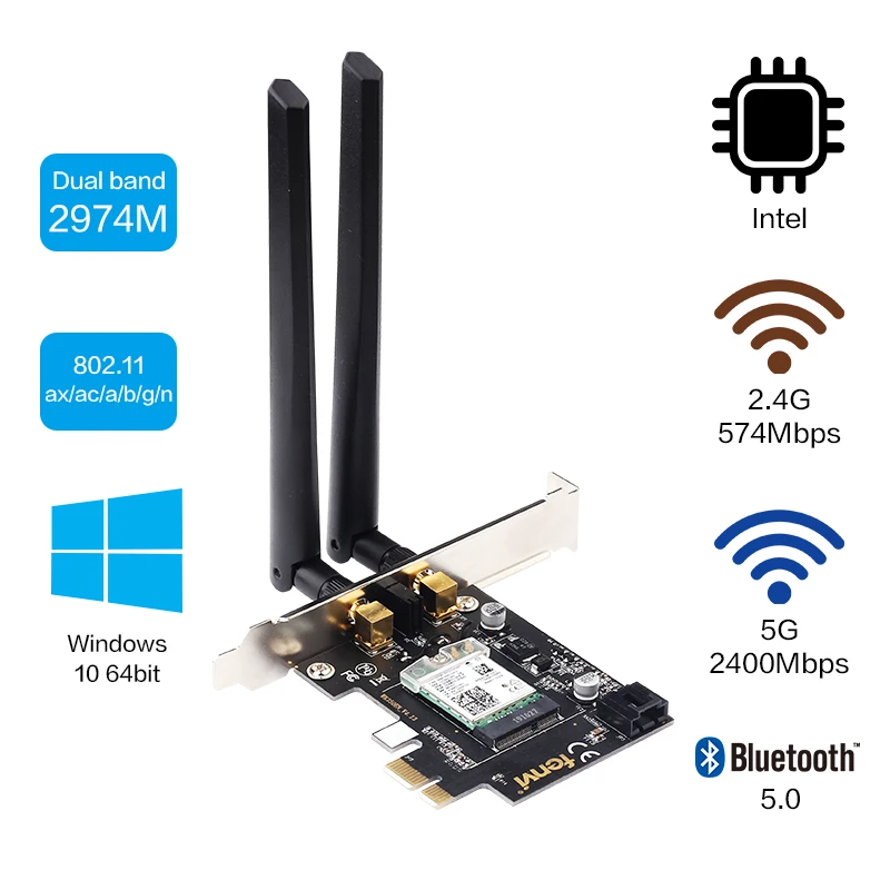 Двухдиапазонный 2,4 Гбит/с PCIe Wifi карта гигабитная сетевая карта Bluetooth 5,0 Wi-Fi 6 AX200 беспроводной адаптер для ПК настольный Windows 10